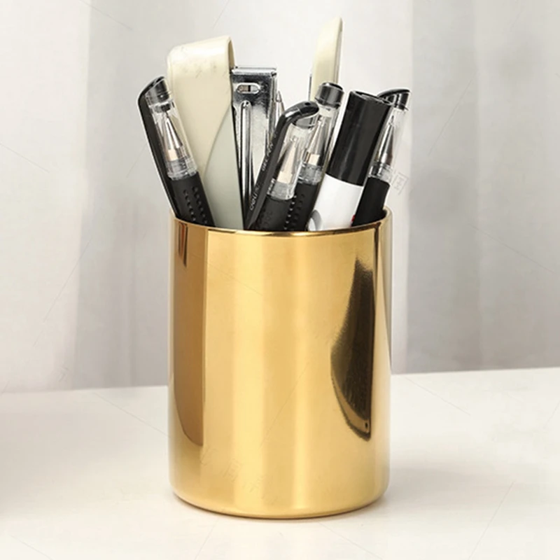 Pencil Cup Holder Desk Organizer Gold Pen Pot Pen Holder Container Desktop Stationery Organizer Table Vases Flower Pot