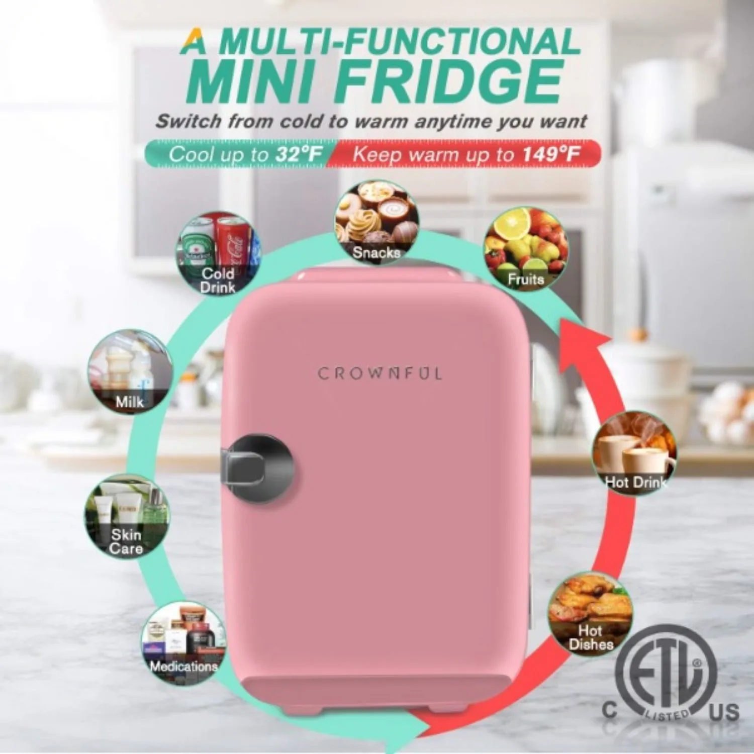 Mini refrigerador portátil, refrigerador e aquecedor, refrigerador pessoal, grande para o quarto, escritório, carro, dormitório, rosa, EUA, 4 L, 6 Can, novo