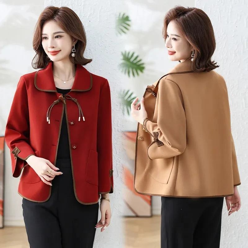 Women's Middle-aged Mother Coat 2024 Spring Autumn New Female Middle-aged Elderly Cardigan Jacket Windbreaker  Fashion Overcoat