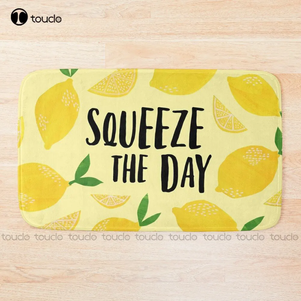 Squeeze The Day Lemon, Lemons Bath Mat White Bath Carpet