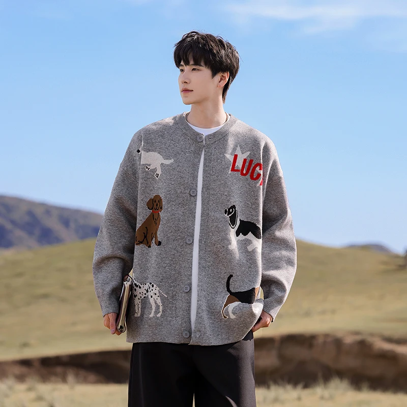 

Весенне-осеннее удобное многофункциональное пальто для пары в стиле отдыха, мужской модный тренд, вязаный кардиган с принтом