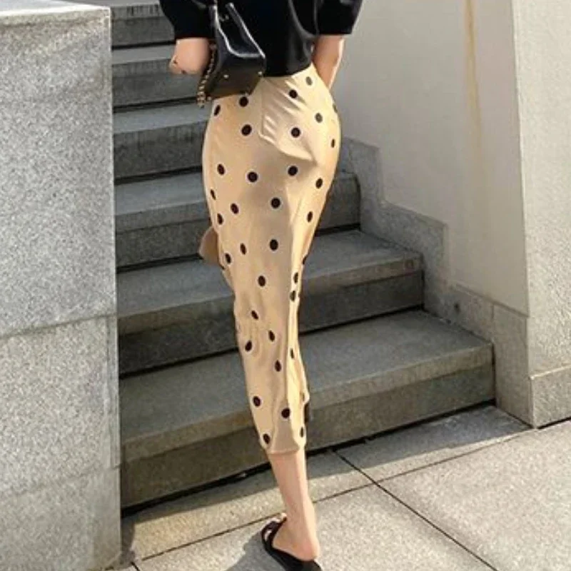 

Винтажные юбки женские в горошек миди элегантная весенняя уличная одежда эстетичная женская отпуск корейский стиль популярные универсальные Mujer повседневные