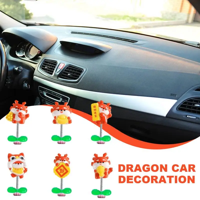 Car Dash Decorations 6X Bobblehead Chinese Dancing Dragons Funny Dashboard Figures Car Interior Decorations Auto Dashboard