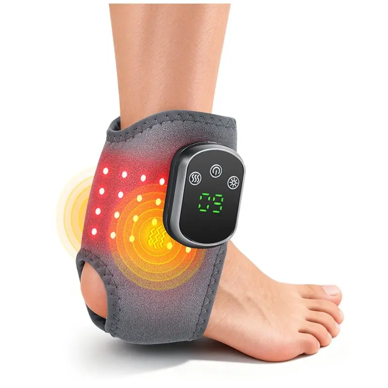 

Электрический массажер для ног с красным светом, тепловой терапией и функцией вибрационного массажа для облегчения состояния лодыжек, расслабляющая процедура.