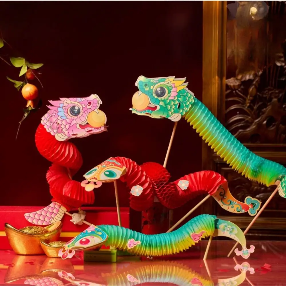 Creative Chinese Tradition Lion Dance 2025 Steric Mini Finger Lion Dance Paper Snake Jubilant Snake Toy DIY Spring Festival