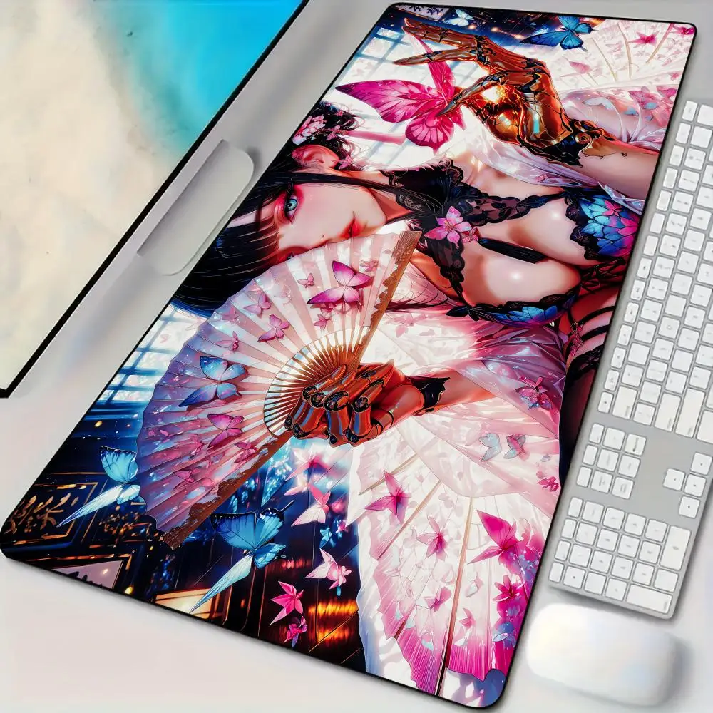 

Cyber aesthetic art anime girl Mouse Pad Desk Mat with Stitched Edges non-Slip rubber base pc accessories Gaming mat maus pad