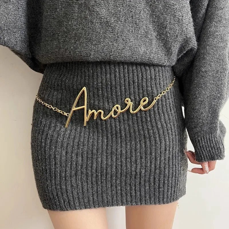 Minimalist Charm Retro Elegant Gold Plated Letter Waist Chain For Women Girls Metal Daily Autumn And Winter Jewelry Accessories