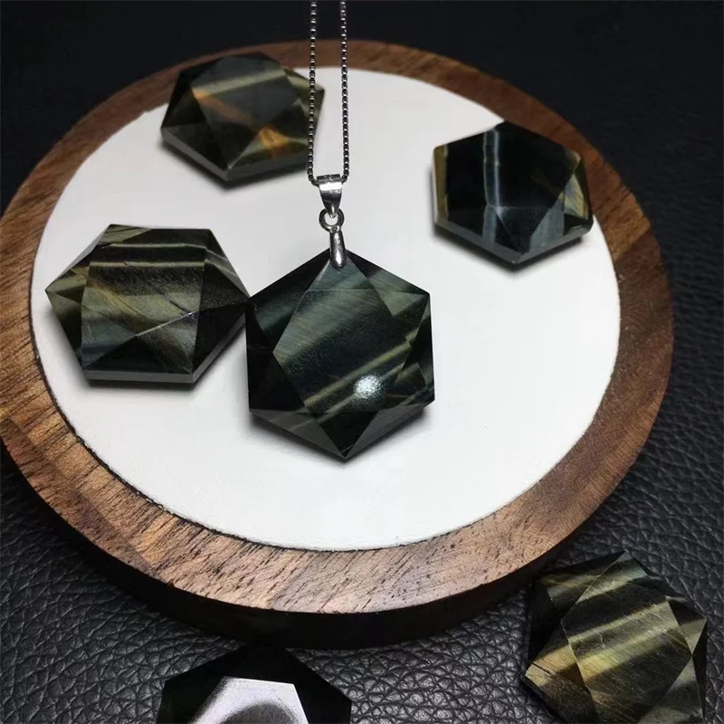 S925 Natural Tiger Eye Stone Hexagram Pendant String Charms Handmade Fortune Energy Mineral Woman Amulet Jewelry Gift 1PCS