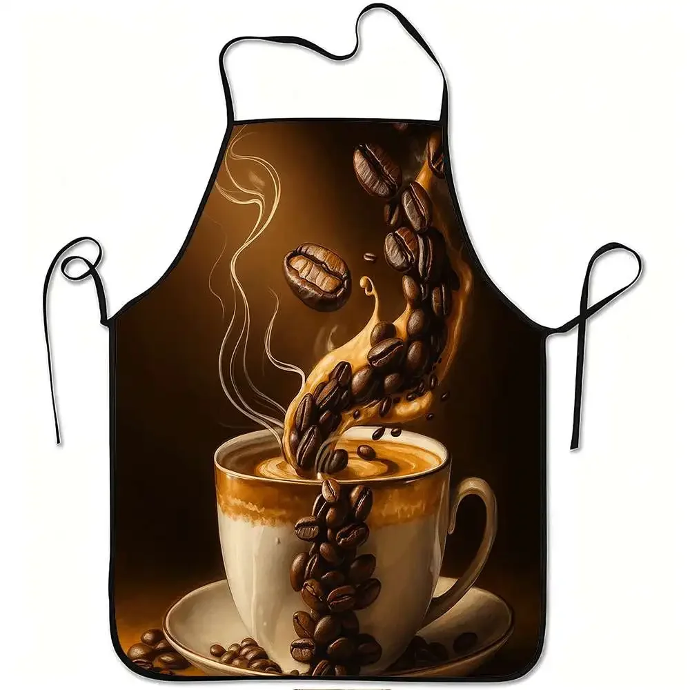 Aprons for Kitchen Kitchen Baking Apron A coffee bean latte art apron with steam cup design, suitable for coffee and tea making,