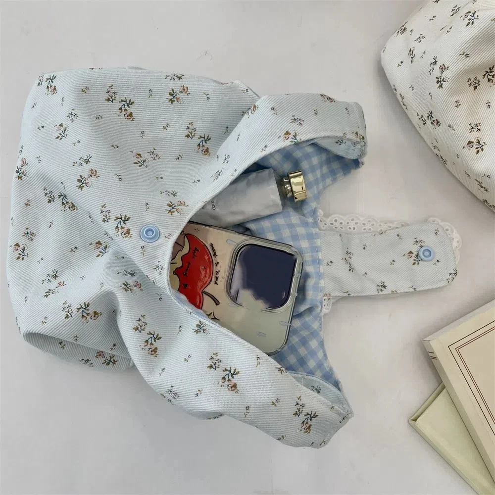 

Кошелек на запястье со свежим цветочным принтом, маленькая большая сумка в корейском стиле, весенняя прогулочная сумка, большая вместительная женская сумка на плечо, сумки для хранения