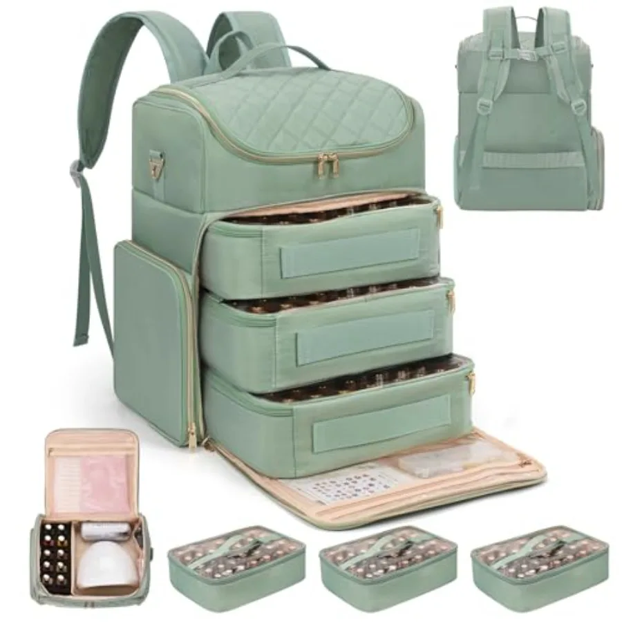 

Extra Large Nail Polish Organizer Backpack Holds 124+ Bottles and Full Size Lamp Travel Nail Organizers and Storage Bag with 3