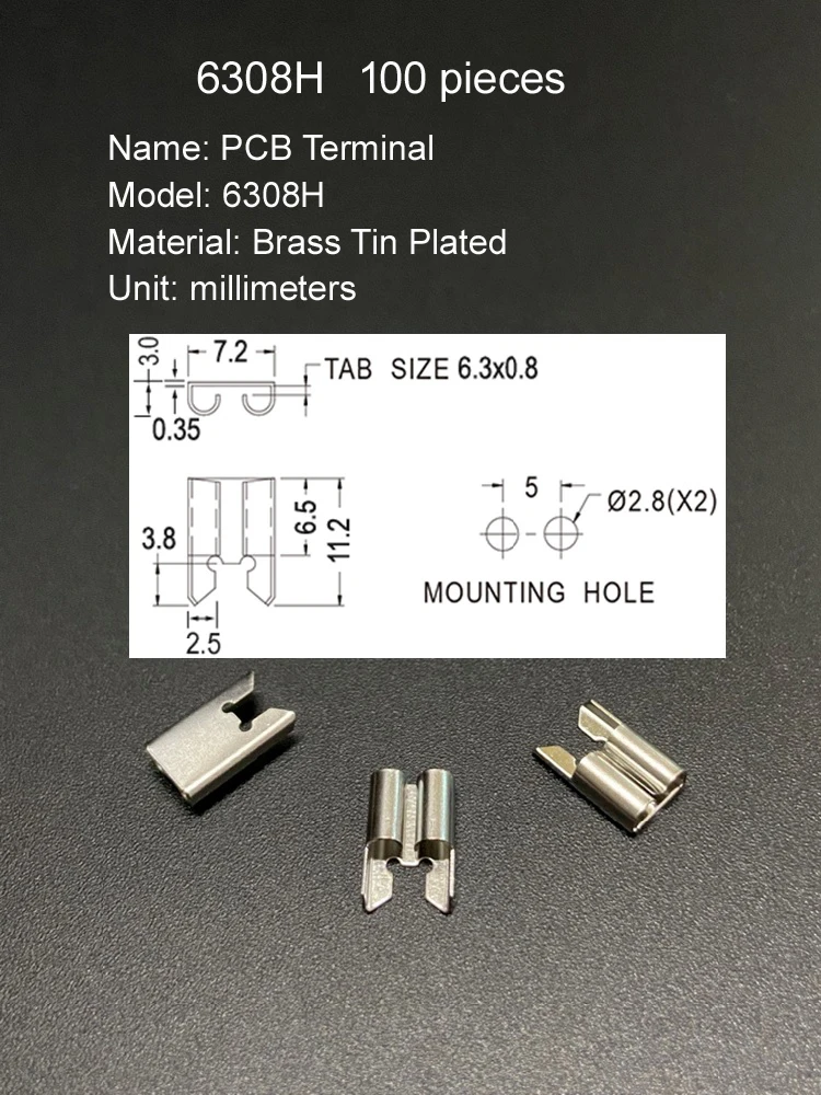 Brass Tin Plating Material 2.8 4.8 5.2 6.3 mm Circuit Board Vertical Female Connector Welding Endpoints PCB Terminals