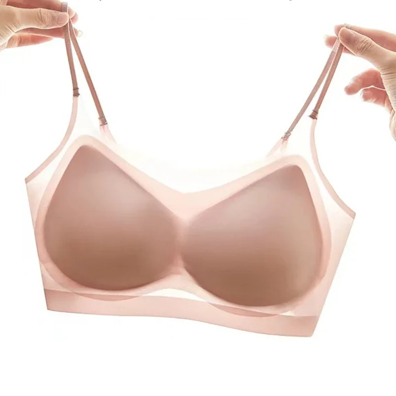 

KUCLUT Ice Silk Beautiful Back Women's Bra Summer Big Breasts Show Small Seamless Gathered Comfortable Women's Vest Sling