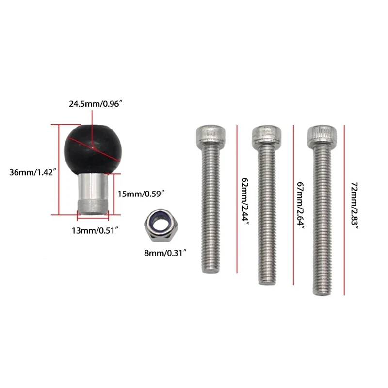 1 inch Ball Head Base Adapter M8 Screws Motorcycle Through Hole Ballhead M8 Threaded Bolt for Gopro insta360 Ball Mount Adapter