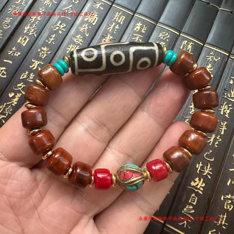 Yak vintage ethnic jewelry, cow bone style Nepalese Dzi bead bracelet, Tibetan fortune-bringing and auspicious item