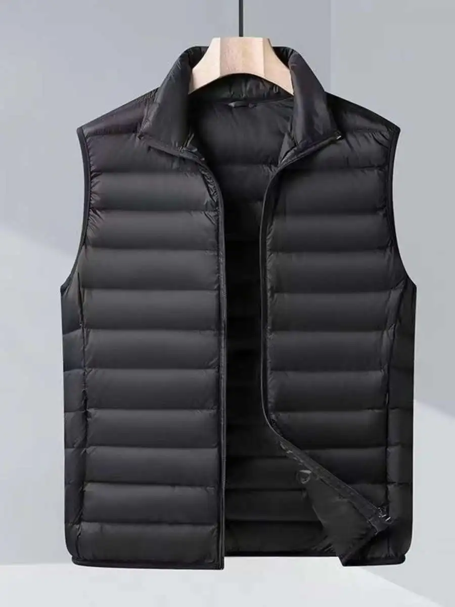 

Новый осенне-зимний легкий мужской утепленный жилет из хлопка в корейском стиле, приталенный, однотонный, без воротника, из хлопковой ткани.