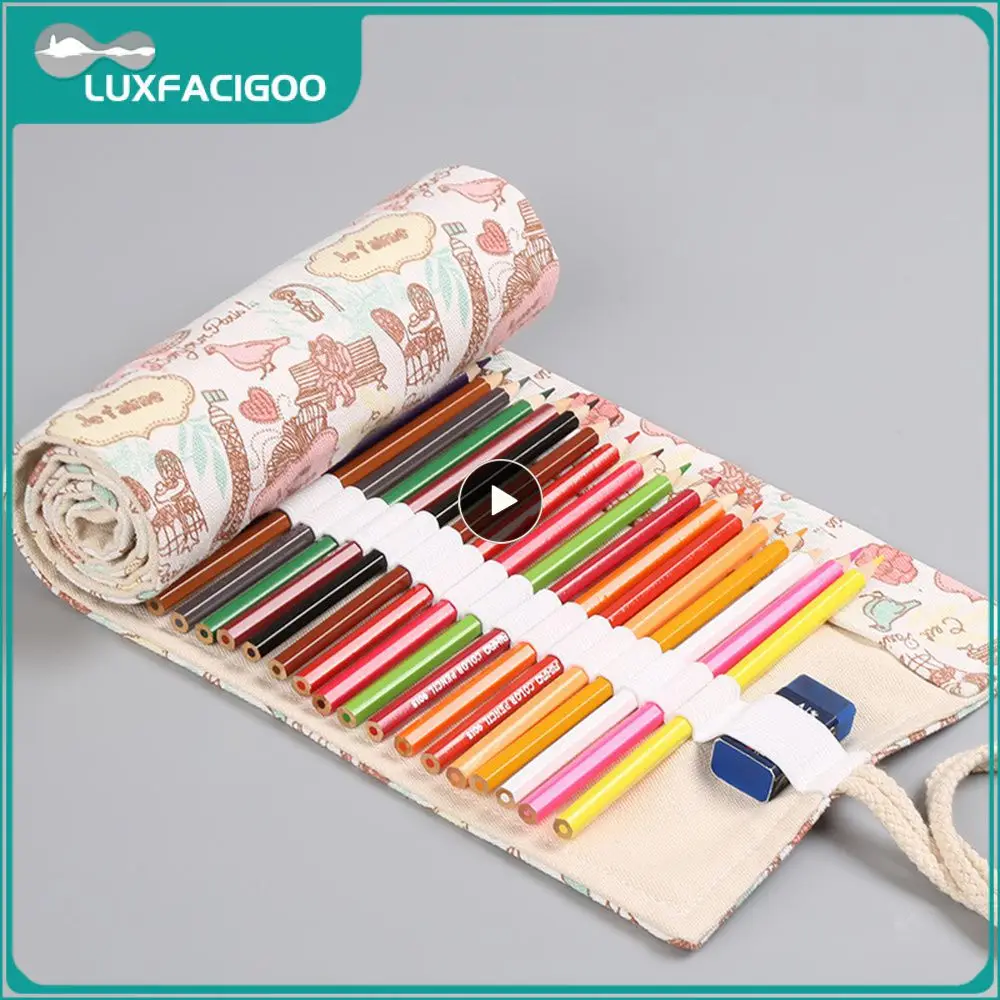 Pen Curtain Eiffel Tower Firm Thread Elastic Socket Save Space Canvas Material Pencil Case 24 Holes Has Many Uses Storage Bag