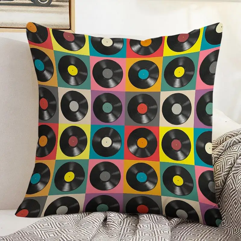 Retro Vinyl Record Pillowcase, Colorful Pop Art Music Cushion Cover, Vintage Disco Pattern, Cool DJ Bedroom Home Decor Gift