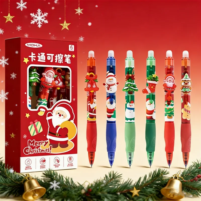 

2026 НОВЫЙ подарочный набор праздничных гелевых ручек, 6 шт., милый праздничный дизайн для плавного письма, идеальный рождественский подарок для учебы