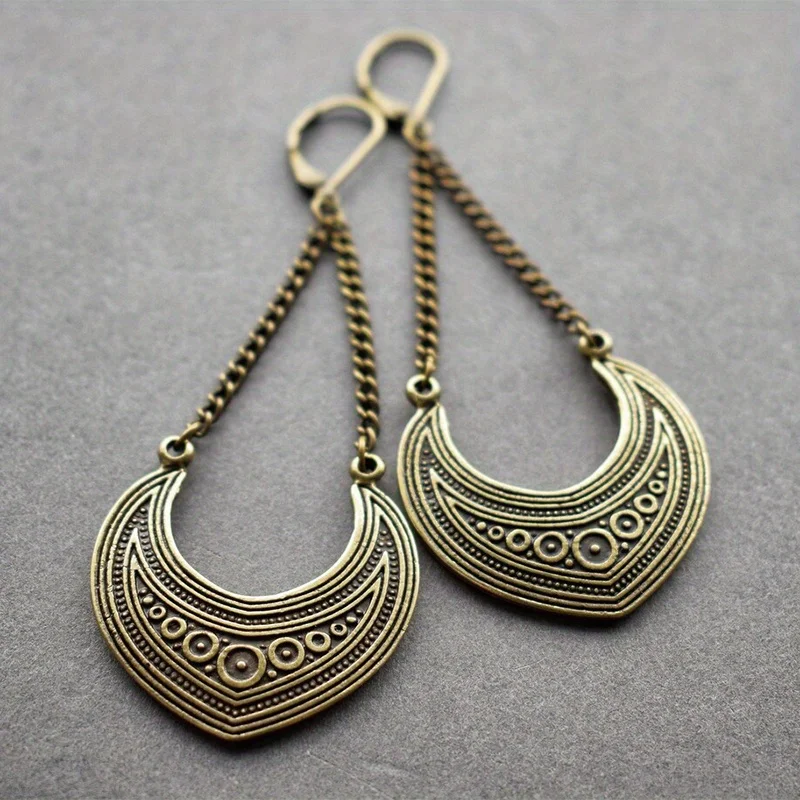 Vintage Aged Geometric Dangle Earrings for Women Tribal Style Gathering Jewelry Party Favors Accessories