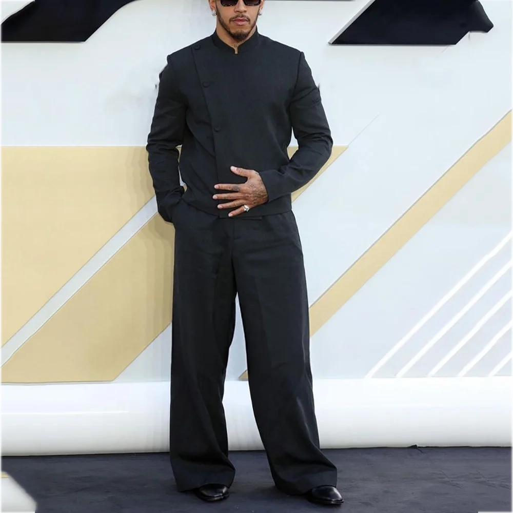 

Классический черный костюм из двух предметов, однобортный мужской костюм высокого качества, модный мужской комплект для красной ковровой дорожки, вечеринки, выпускного вечера