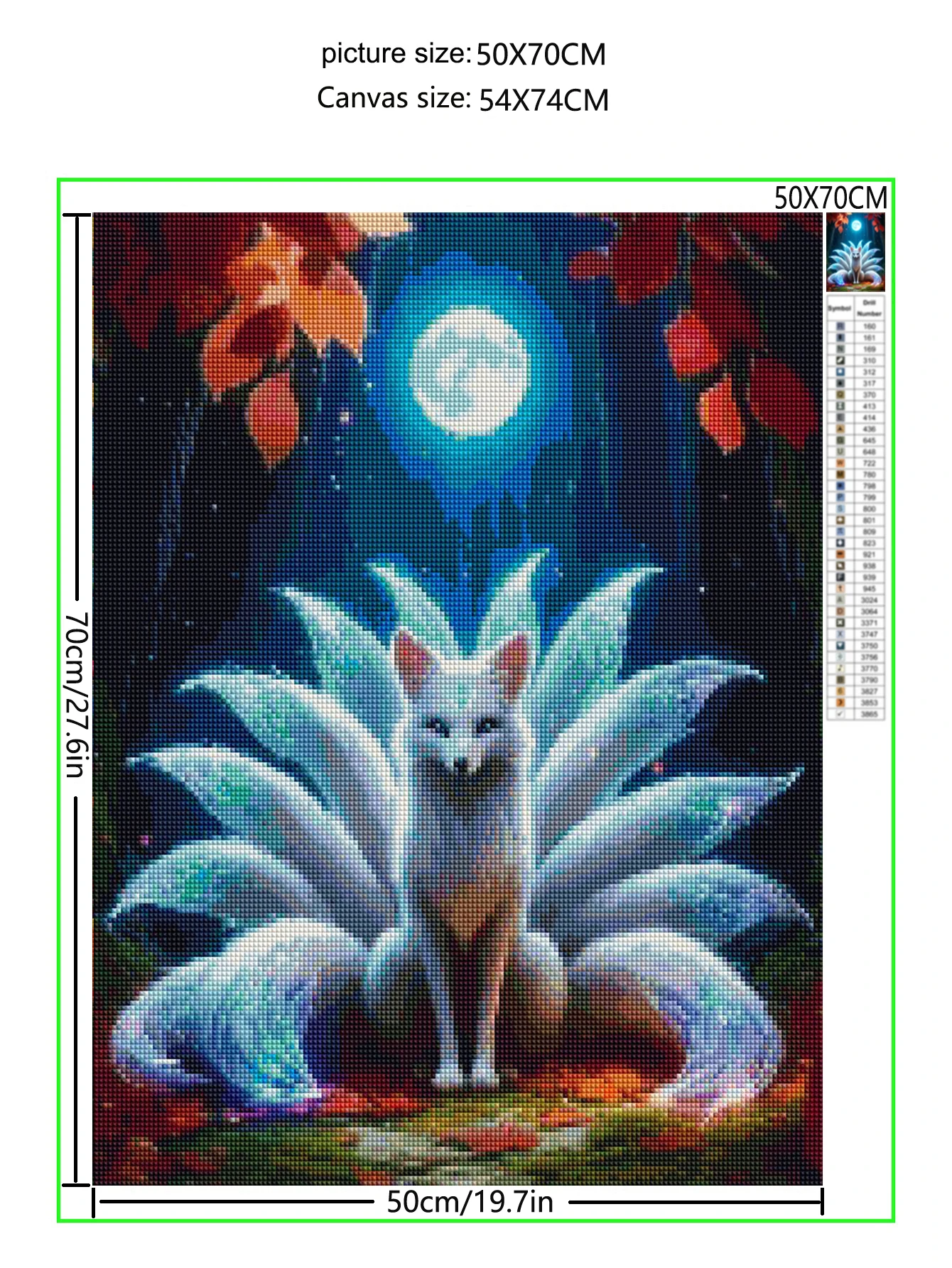 Diamond Art Painting Kits Cross Stitch White Nine-Tailed Fox 5D DIY Diamond Embroidery Animals Rhinestones Full Mosaic Decor