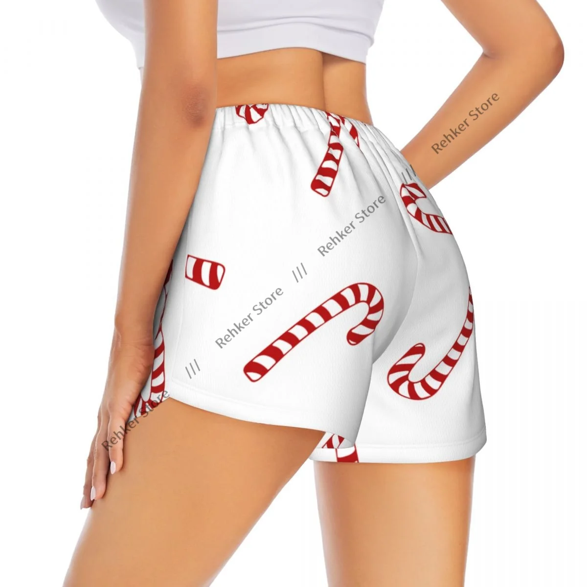 

Женские спортивные шорты с рождественским узором и карамельной тростью для бега, йоги, фитнеса, быстросохнущие тренировки по бадминтону с карманом