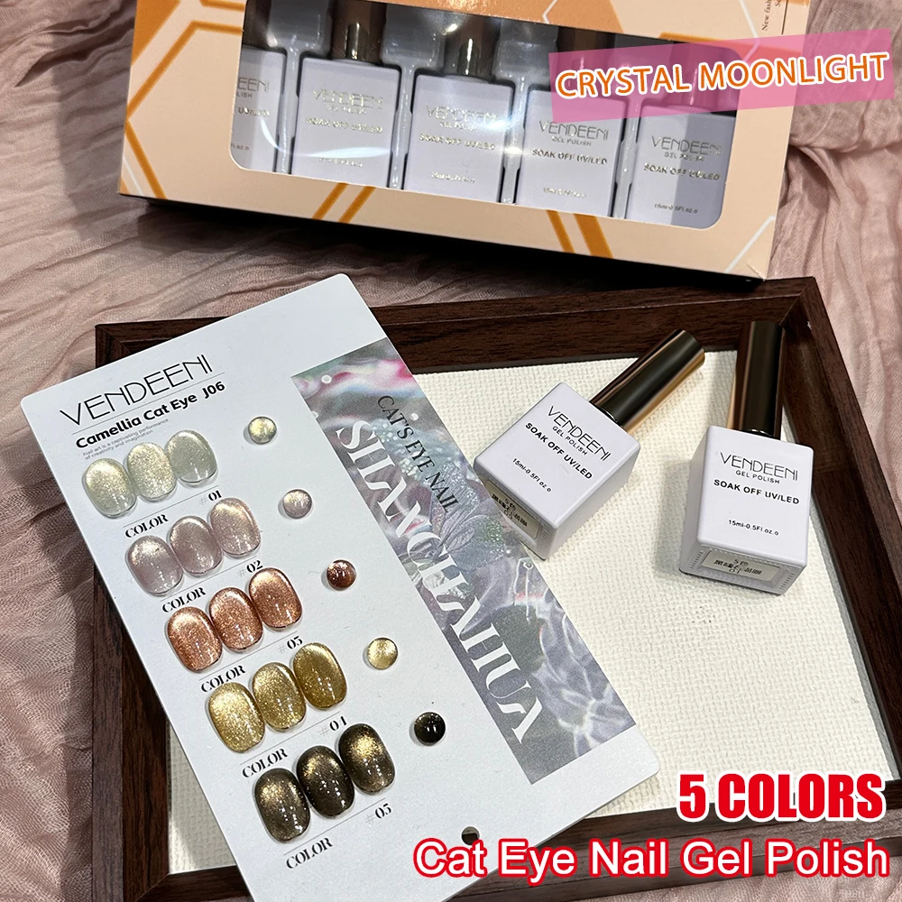 Vendeeni 5 Farben Kristall-Katzenaugen-Gel-Nagellack-Set Magnetischer UV-Soak-Off-Gel-Lack Katzenaugen-Nagelkunst-Gel-Lack mit Display – Detail 7