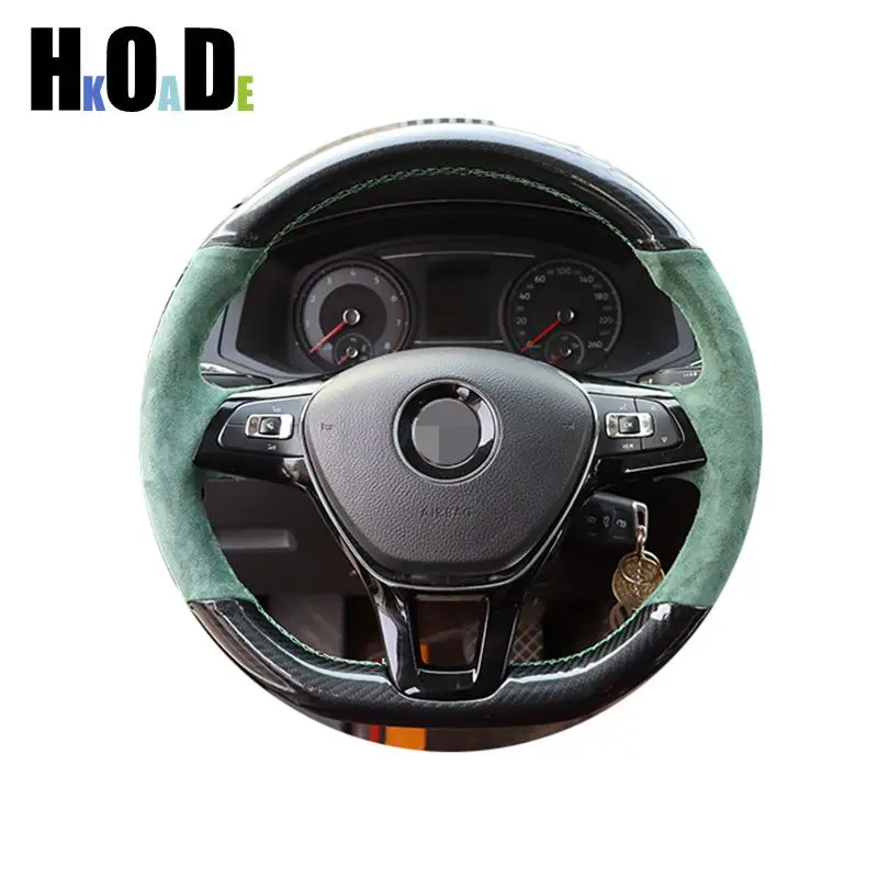 Carbon Fiber green Suede Car Steering Wheel Cover Braid For Volkswagen Vw Golf 7 Mk7 Nieuwe Polo jetta Passat B8