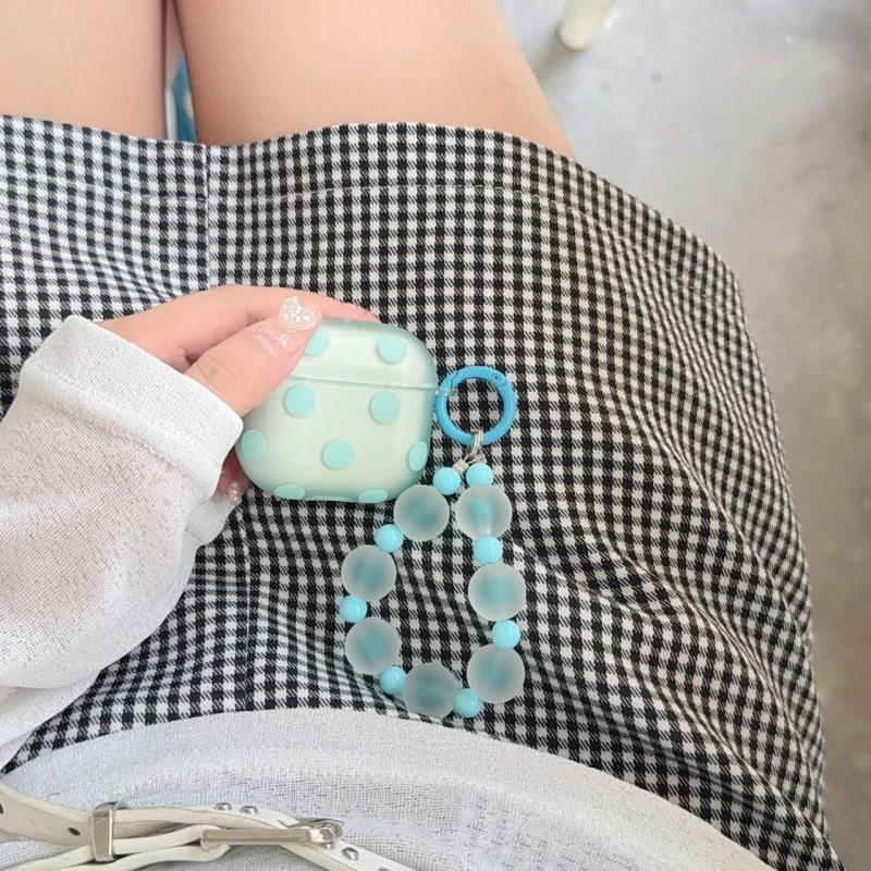 Pastel Transparent Polka Dot Earphone Case with Bead Chain For Airpods 1, 2, 3, 4, Pro, Pro2, Pro3, Shockproof Protective Cover