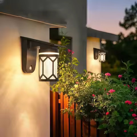 Solar Wall Lights Outdoor Waterproof IP54 3 Color LED Lantern Safety Light for Patio Garden Decoration Deck Porch Barn Garage