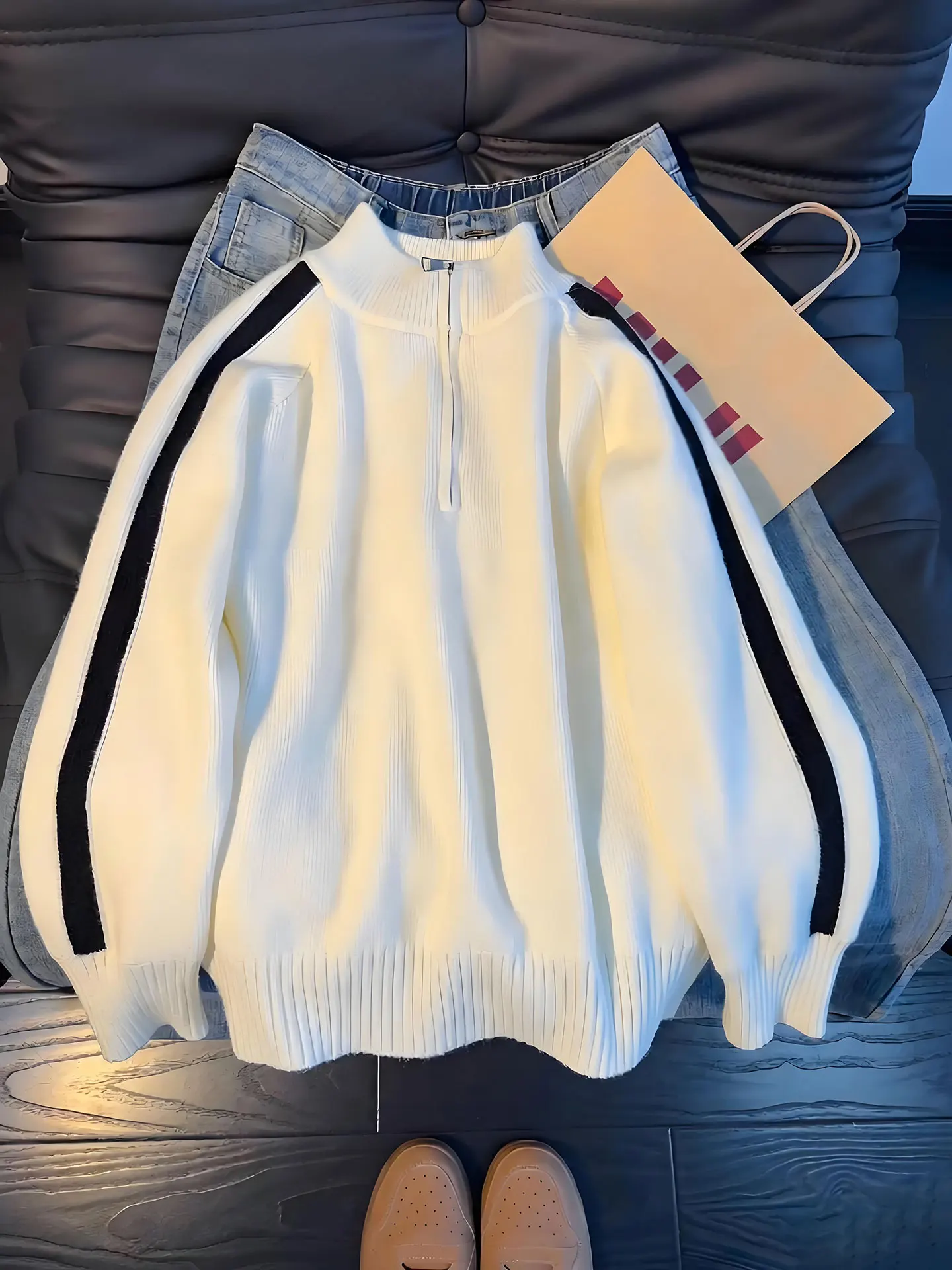 

Men's Winter Fce Lined Zip up Knitwear Casual American Sle f Zip Sweater Base Layer Inner Wear T-irt for Daily Use