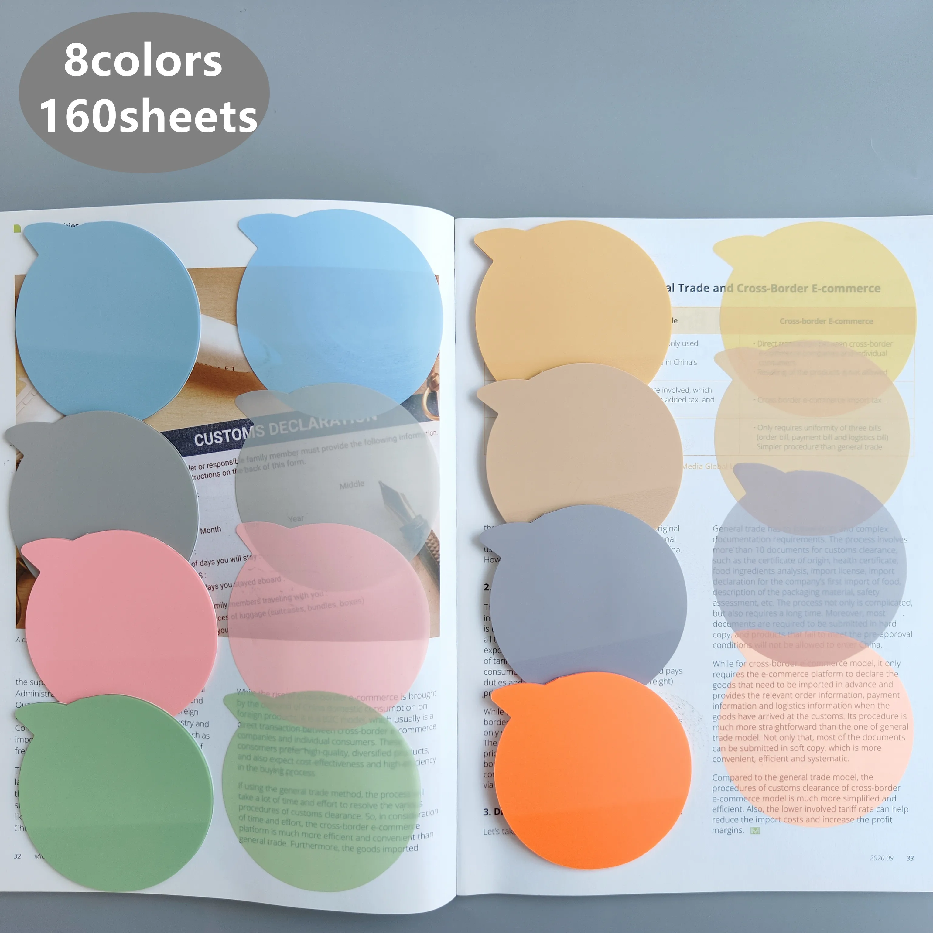 8Packs/160 Sheets Transparent Sticky Notes Self-Adhesive Annotation Books Notepad Bookmarks Memo Pad Index Tabs Stationery