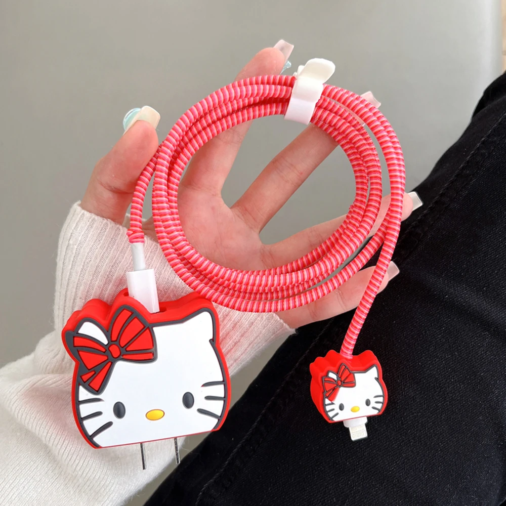 

4 шт./компл. Sanrio Hello Kitty защитный чехол для кабеля для передачи данных Kt Cat аниме милое зарядное устройство 20 Вт с защитой от падения защитный чехол из ПВХ подарок на день рождения