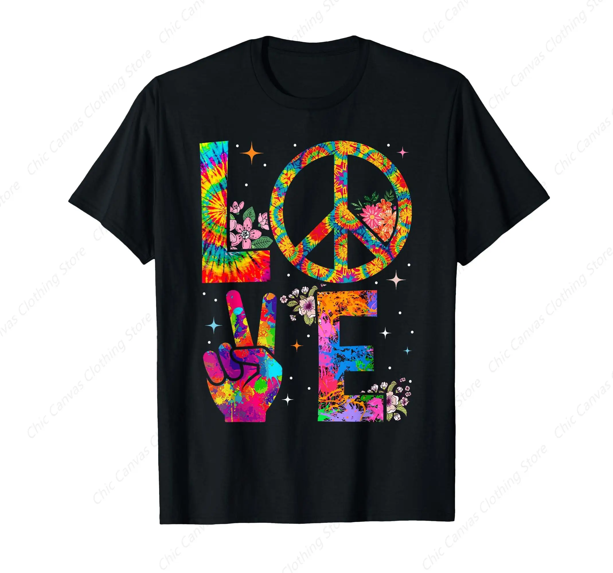 

Peace Symbol Love 1960s And 1970s Tie Dye Hippie Clothing T-Shirt Fun Printed Men'S And Women'S Cotton Clothes
