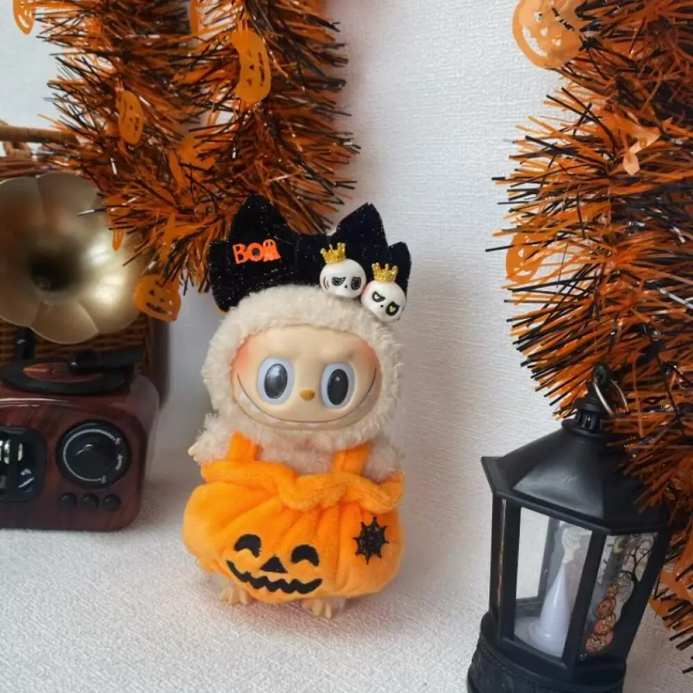 

For Labubu V1 V2 V3 Doll Clothing Halloween Outfit Skull Headwear Decoration Pin Pumpkin Clothes Funny Inserted Hair Accessory