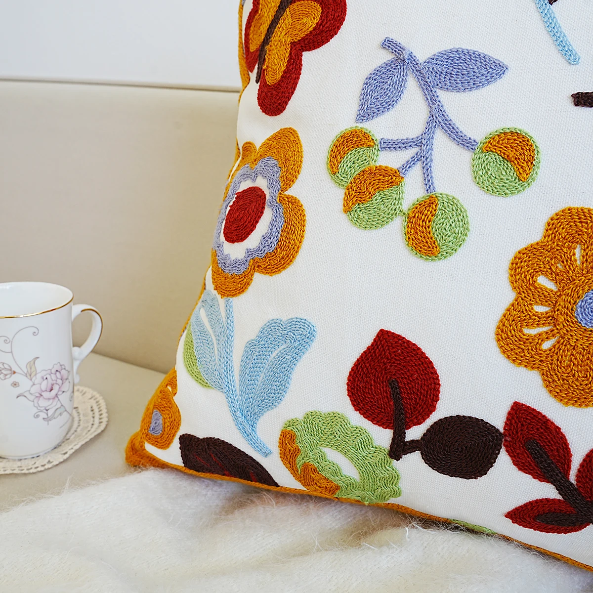 1pc Floral Embroidered Cushion Cover Without Filler, Modern Throw Pillow Cover, For Sofa Living Room Bedroom Couch Home Decor