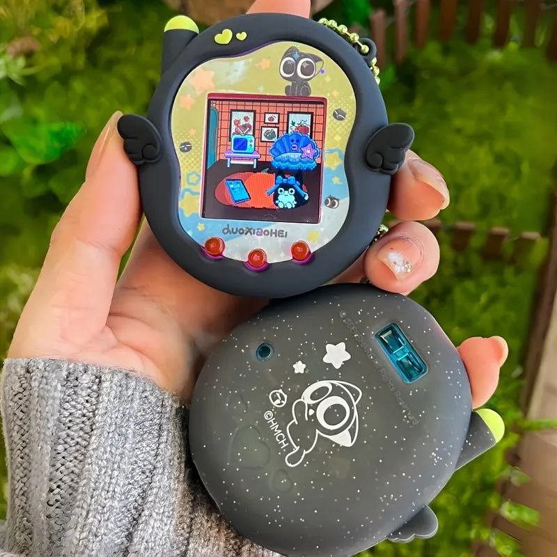 

Tamagotchi Uni Protective Case Silicone Black Semi Transparent Glitter Tamagotchi Cartoon Cat Protective Cover With Sticker