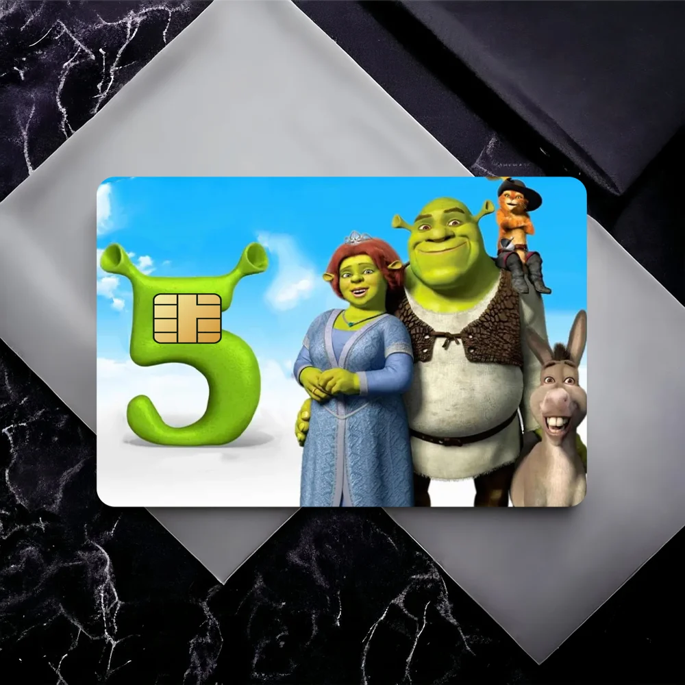 كارتون S-Shrek 5 KFilm غطاء جلدي ملصقات بطاقة الائتمان 4 قطعة ديكور أمامي للخصم حافلة البنك ممر مقاوم للماء