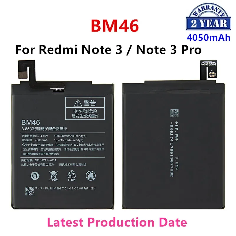 

100% Orginal BM46 4050mAh Battery For Xiaomi Redmi Note 3 / Note 3 Pro BM46 High Quality Phone Replacement Batteries