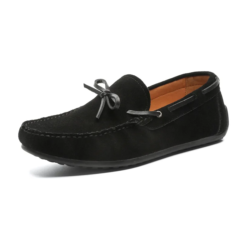 Korean style mens casual cow suede leather shoes slip-on tassels driving shoe black brown breathable flats loafers mans footwear image 5