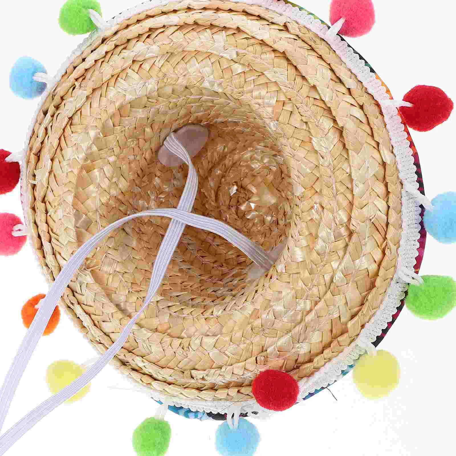 Small Hat Mexican Woven Sombrero Hats for Party Straw Dolls Halloween Mexico Spanish Theme Polyester Decorative Style Child