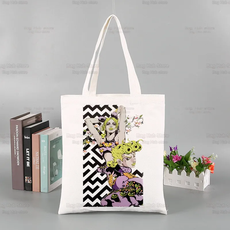 JoJo Bizarre Adventure Tote Bag Unisex Canvas Bags Shopping Bags Printed Casual JOJOS Kujo Jolyne Shoulder Bag Foldable