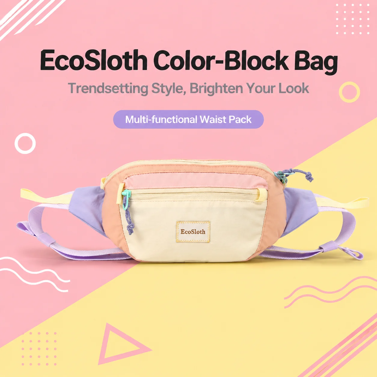 ecosloth-color-block-waist-bag-women's-nylon-crossbody-chest-bag-stylish-casual-waterproof-waist-bag-outdoor-travel-waist-bag