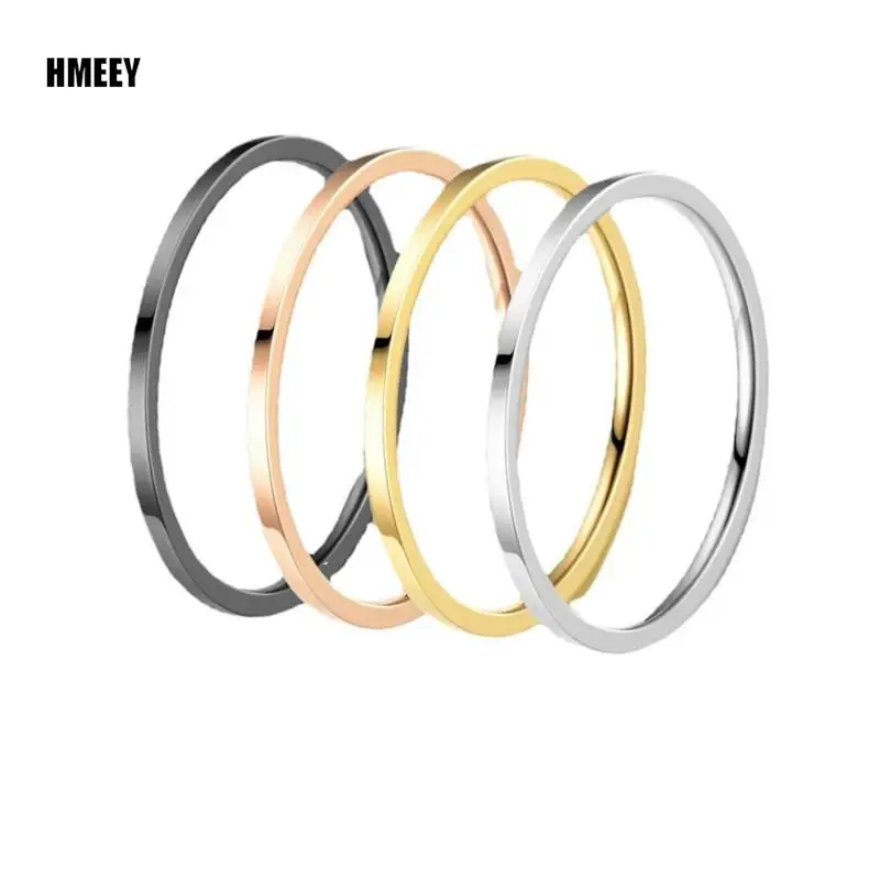 HMEEY 1MM Thin Titanium Steel Silver color Couple Ring Simple Fashion Rose Gold Color Finger Ring For Women and Men mens gifts