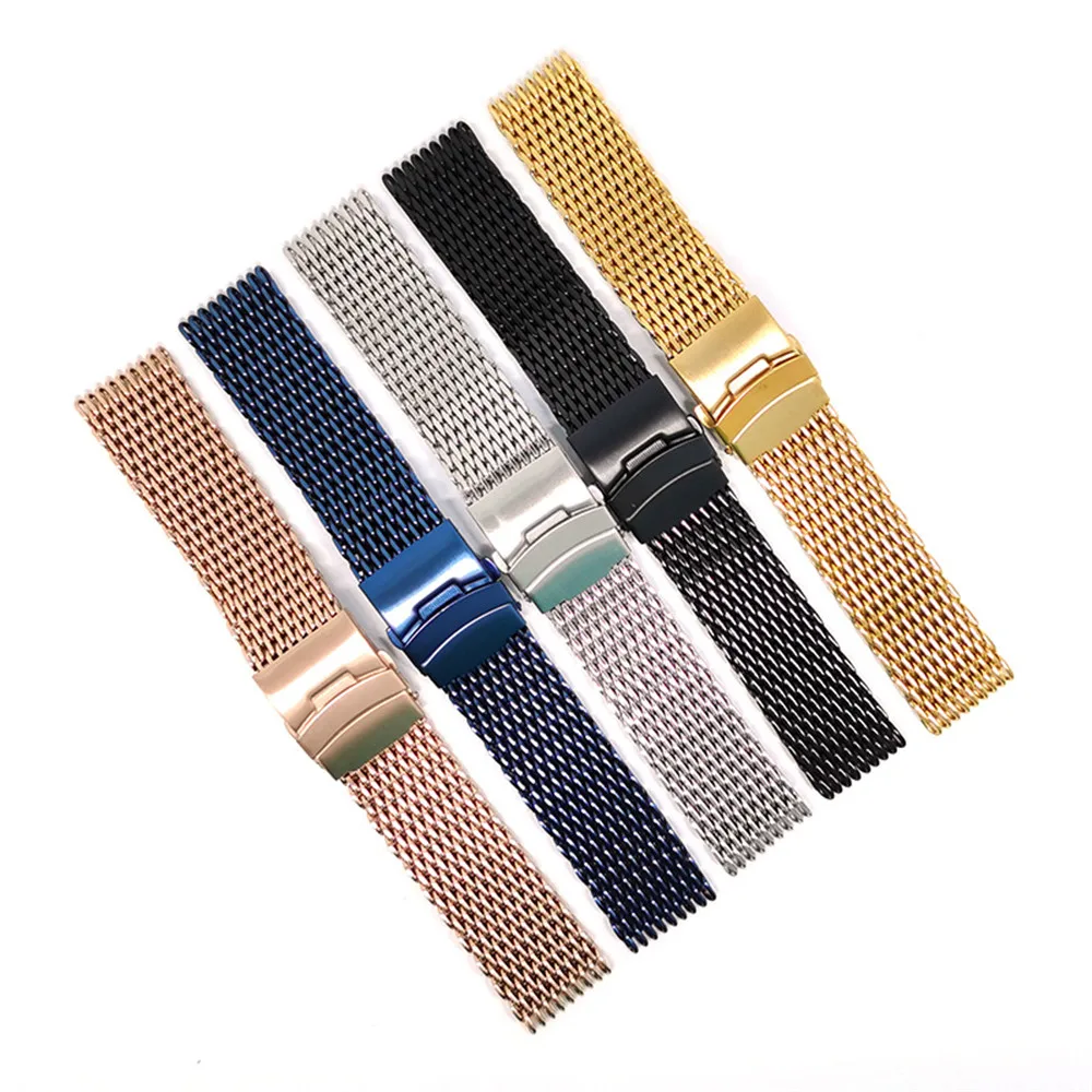 Milanese Loop Strap Stainless Steel Thickened Mesh Watch Band Double Press Folding Buckle Solid Wrist Bracelet 18 20 22mm 24mm