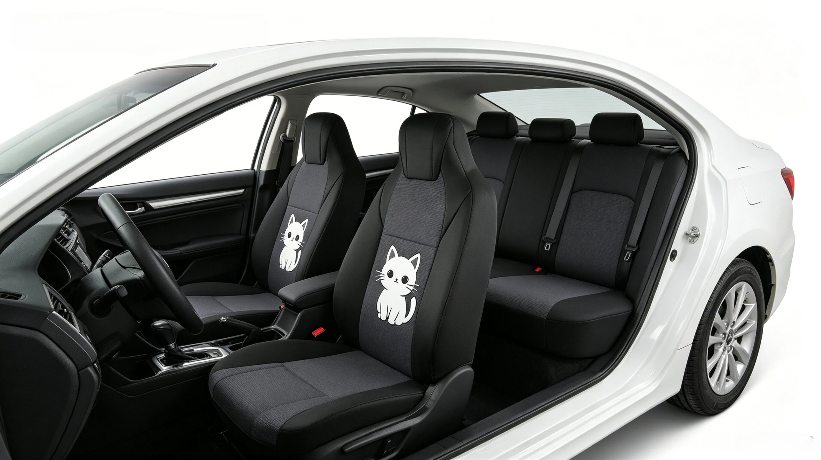 AUTOKING High Back Car Seat Covers Universal Size Fit For Most Sedan And SUV PU Leather Spliced Dot Jacquard Fabric Seat Covers