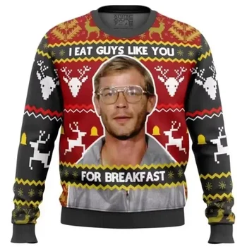 Jeffrey Dahmer Lelijke Kersttrui Cartoon Anime Vrouwen Mannen Trui Tops 2025, Nieuwe Mode Paar Hoodie Sweatshirt