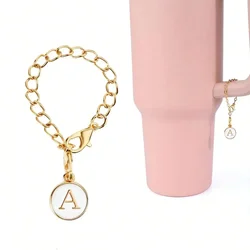 A Stanley letter charm accessory with a minimalist modern cup nameplate charm recognition letter charm chain in white