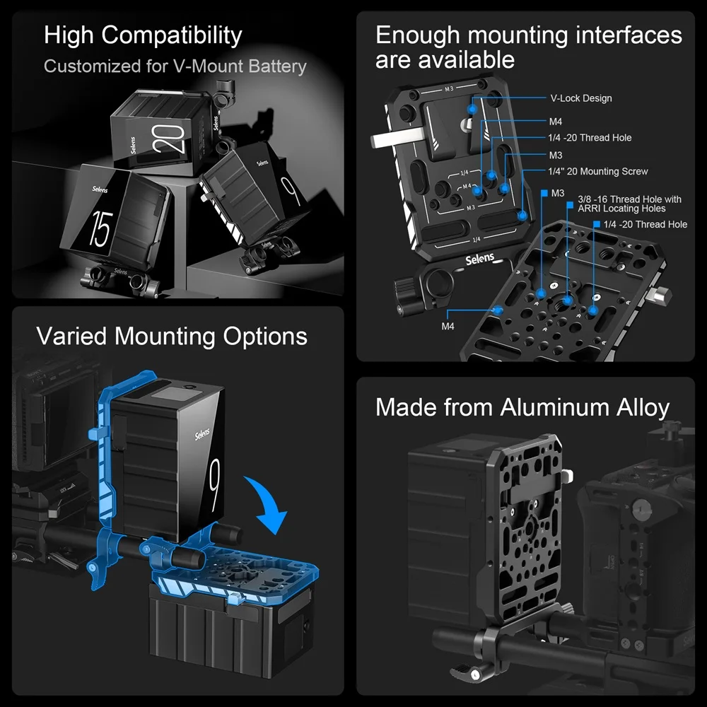 Selens Newest V-Mount Battery Plate Aluminum Alloy V-Mount Battery Mounting Plate Battery Quick Release Plate For DSLR Camera